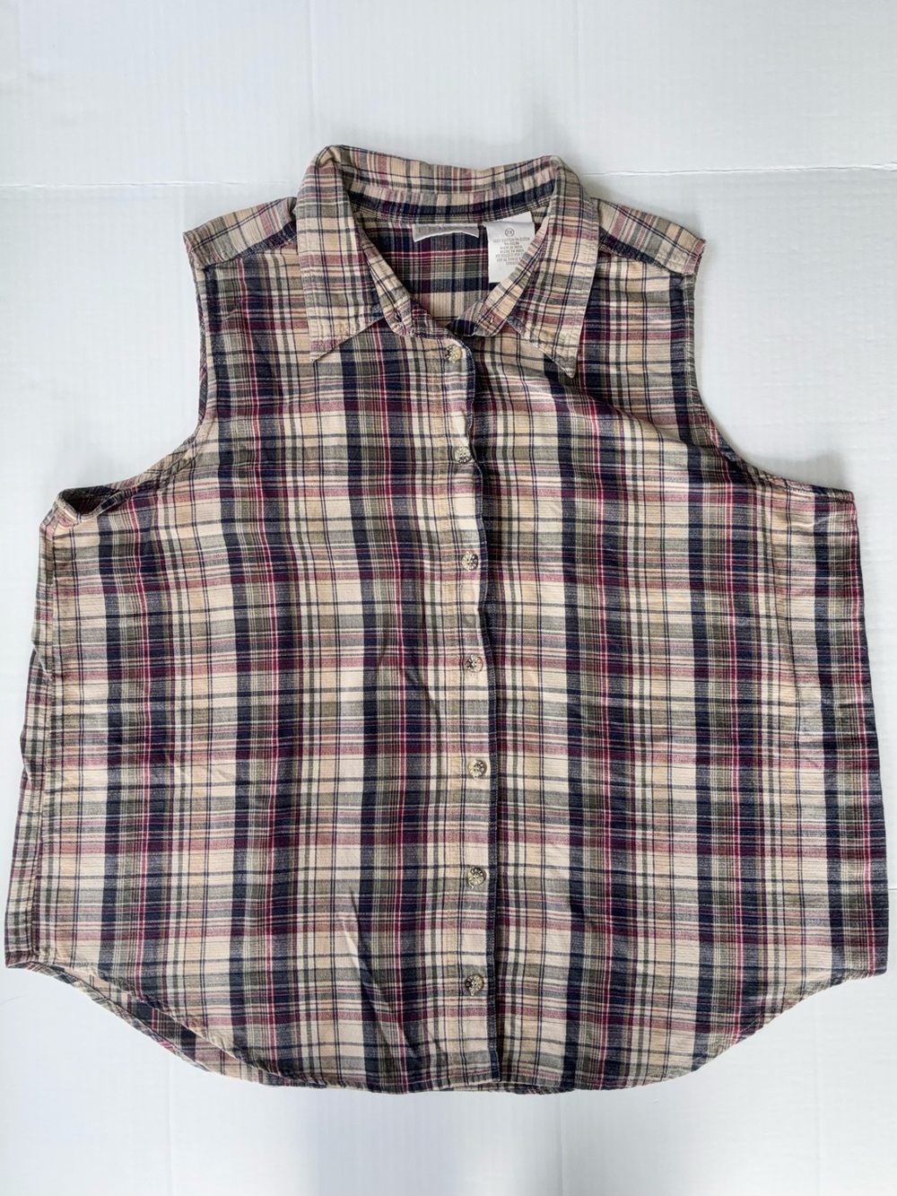 ERIKA II Women’s Sleeveless Button Up Collared Plaid Shirt Size 2X 100% Cotton